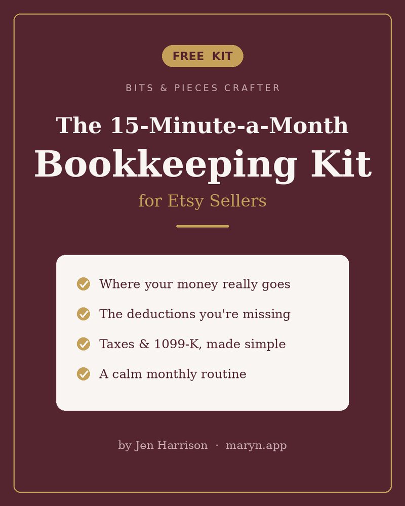 Cover of the free 15-Minute-a-Month Bookkeeping Kit for Etsy Sellers
