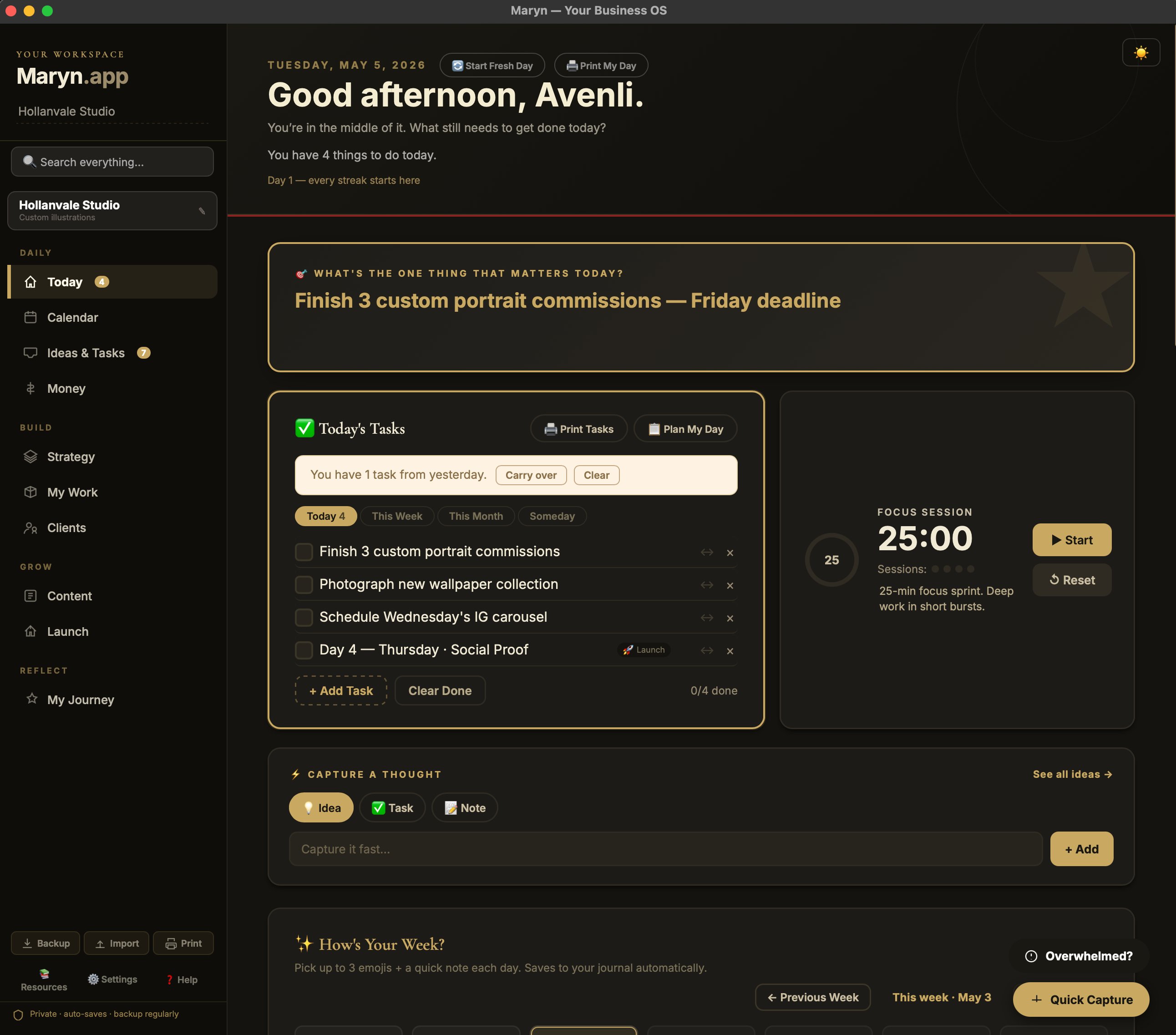 The Maryn Today page in light mode